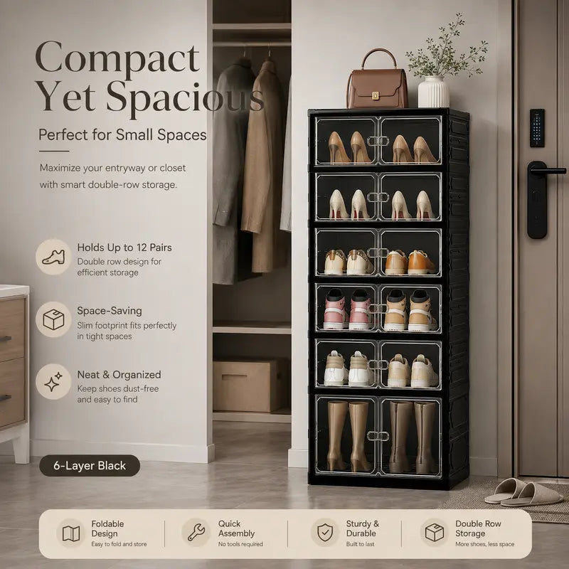 Folding shoe rack, magnetic transparent door shoe cabinet