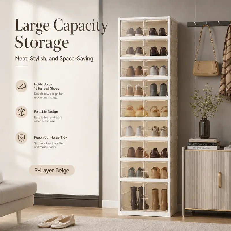 Folding shoe rack, magnetic transparent door shoe cabinet