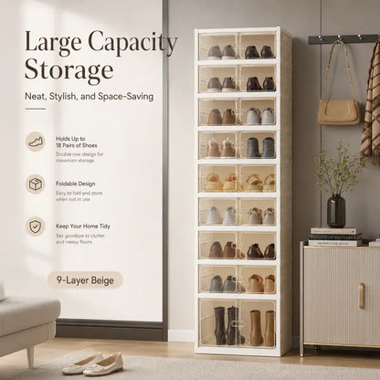Folding shoe rack, magnetic transparent door shoe cabinet