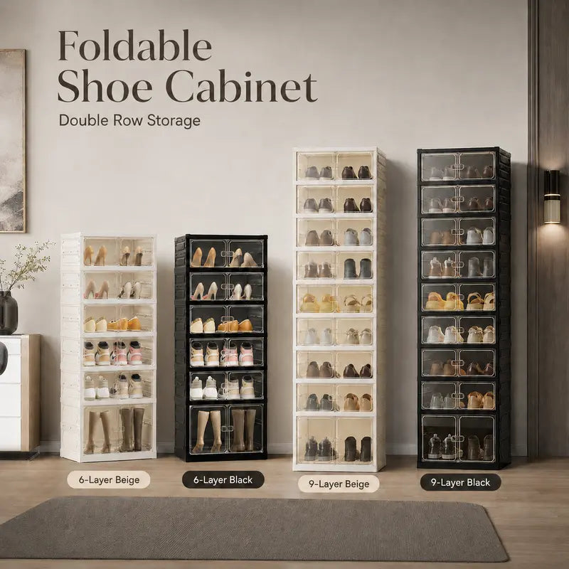 Folding shoe rack, magnetic transparent door shoe cabinet