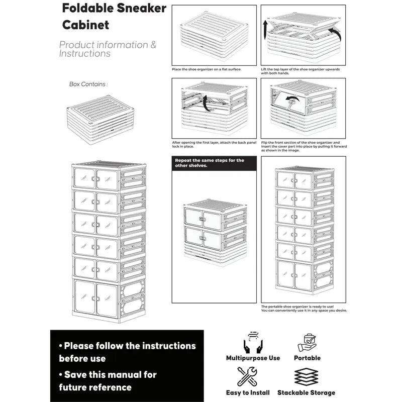 Folding shoe rack, magnetic transparent door shoe cabinet